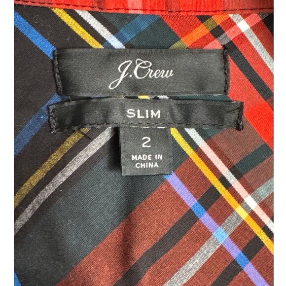 J. Crew Women's Slim Stretch Perfect Shirt in Black Stewart Tartan Plaid Size 2 - Picture 6 of 13